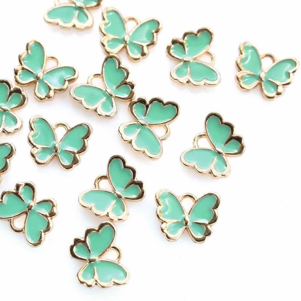 подвеска металлическая "бабочка", эмаль, цвет аквамариновый, 10.5x13x3 мм