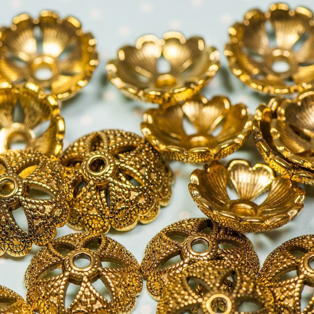 шапочка для бусин "миндаль", цвет античное золото, 20х7 мм