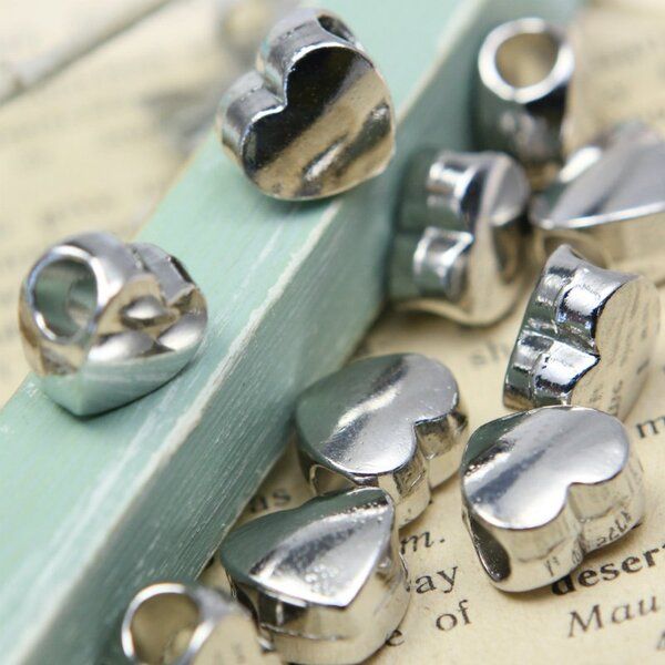 ес бусина металл "сердце", цвет платина, 11х11х7 мм