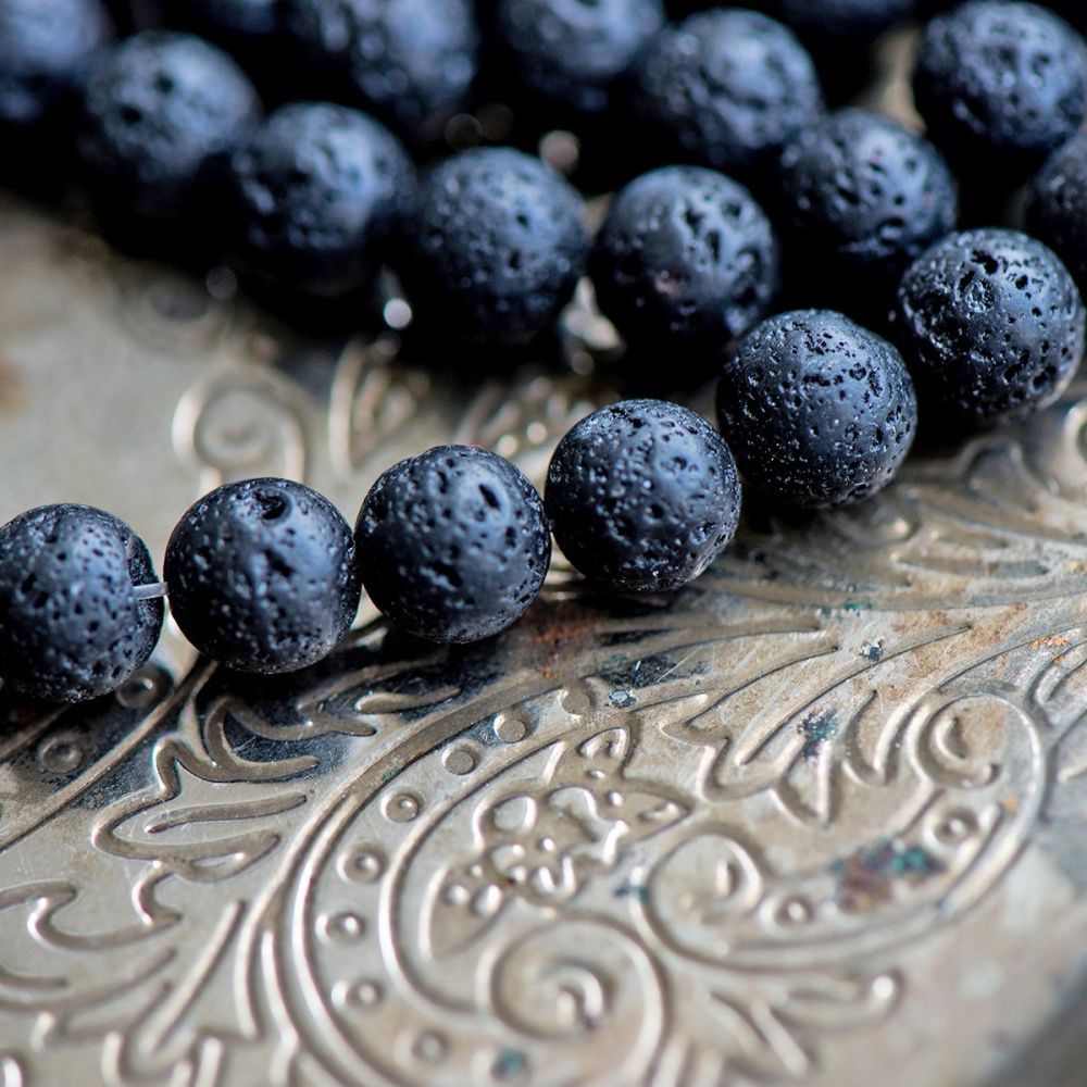 бусина лава натуральная 8, цвет черный, 8 мм