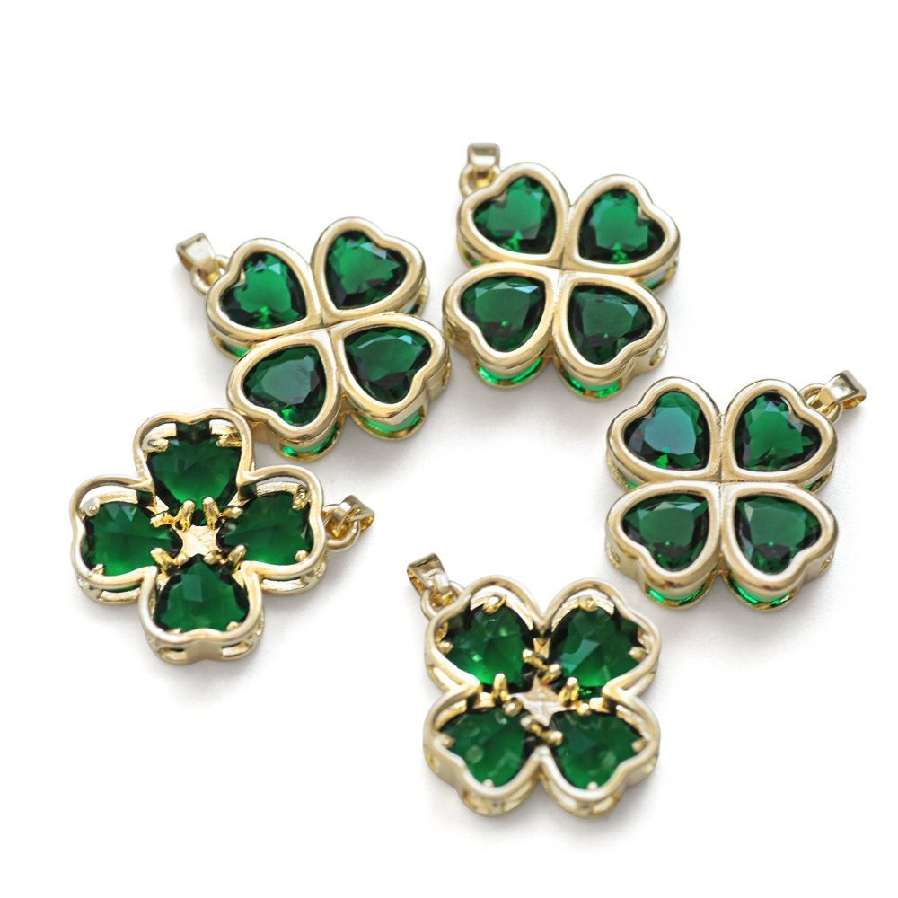 подвеска металл "клевер", зеленый/позолота, 24x21.5x5.5 мм