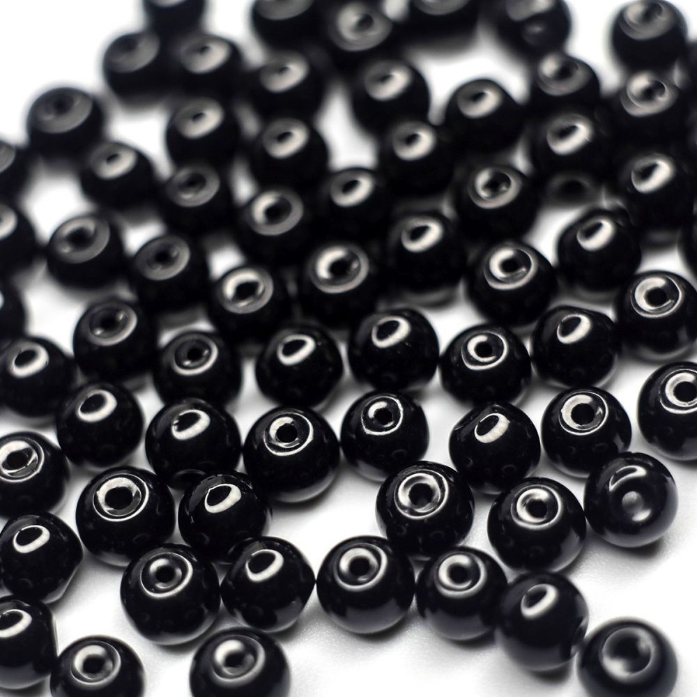 бусина, имитация нефрита, стекло 6, цвет черный, 6 мм