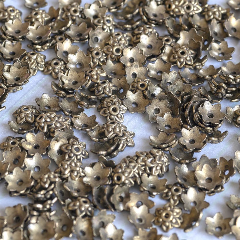 шапочка для бусин "гиацинт", античная бронза, 10x3.5 мм