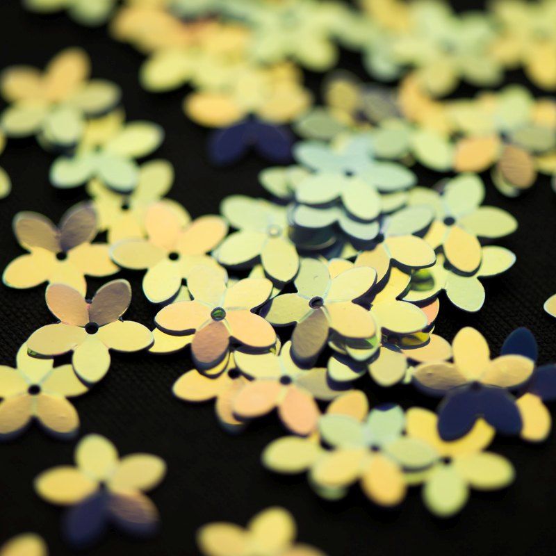 пайетки-цветочки, цвет желто-сиреневый/радужный, 10 мм