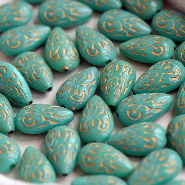 бусина капля "антик", акрил, цвет аква, 18x11.5x7.5 мм