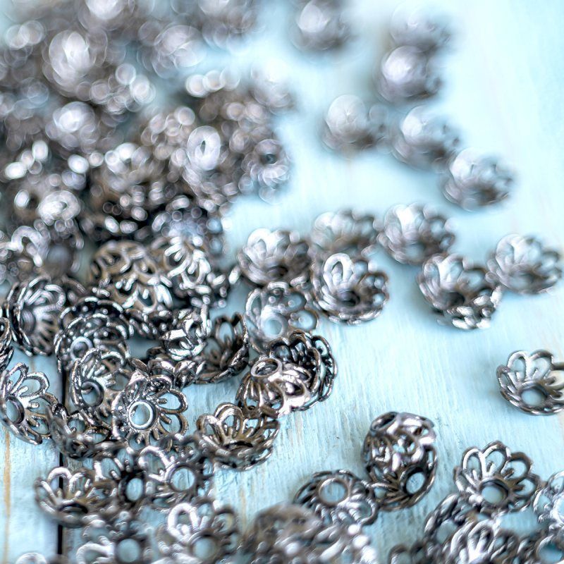 шапочка для бусин "маргаритка", цвет черный, 9x4 мм