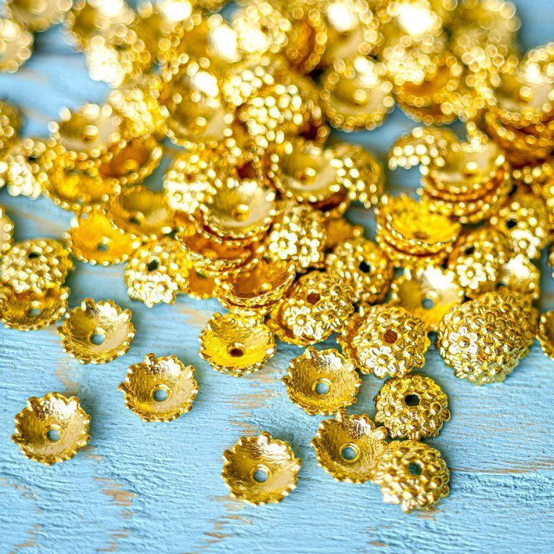 шапочка для бусин "букет", цвет золото, 11х3.5 мм