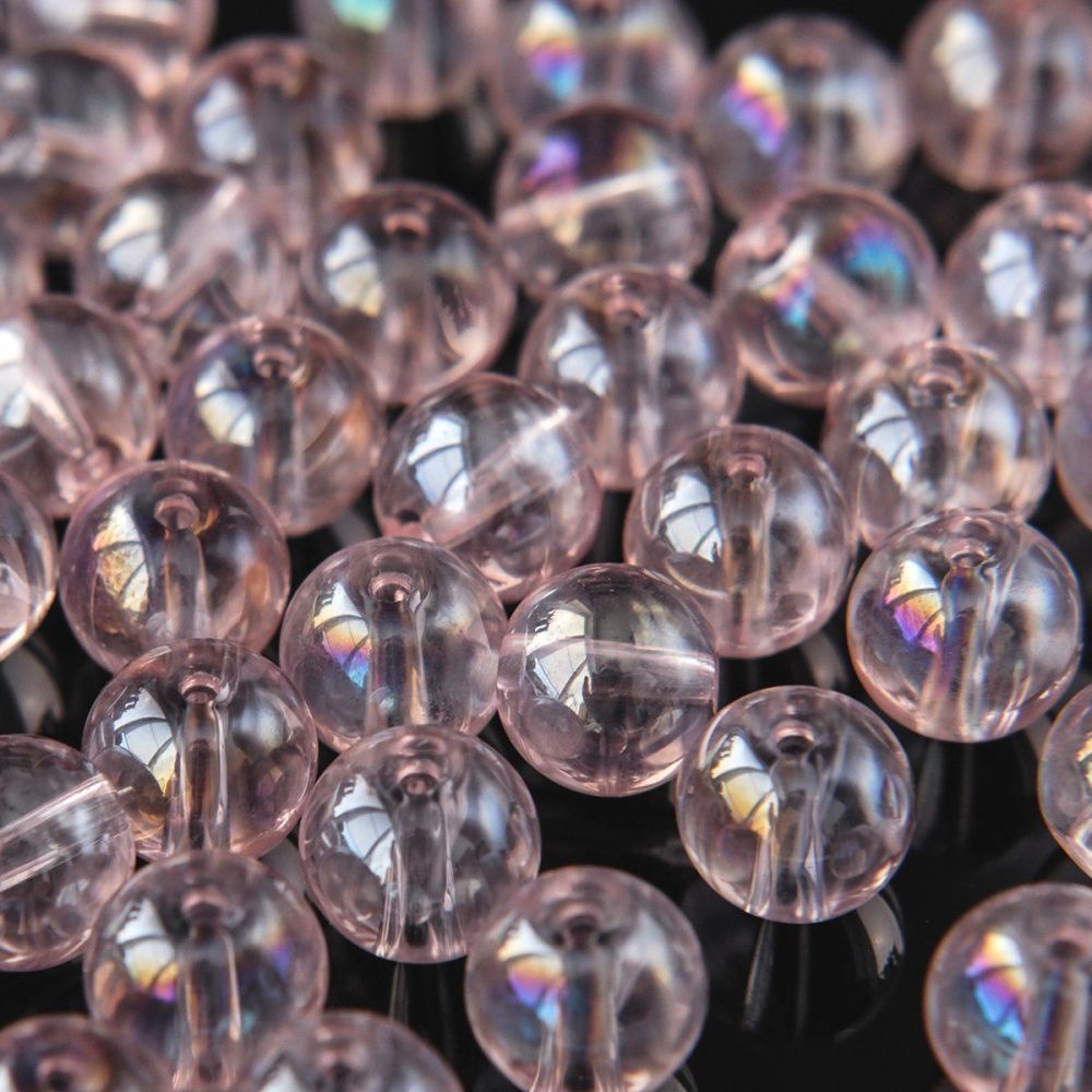 бусина, стекло 10, цвет розовый ав, 10 мм