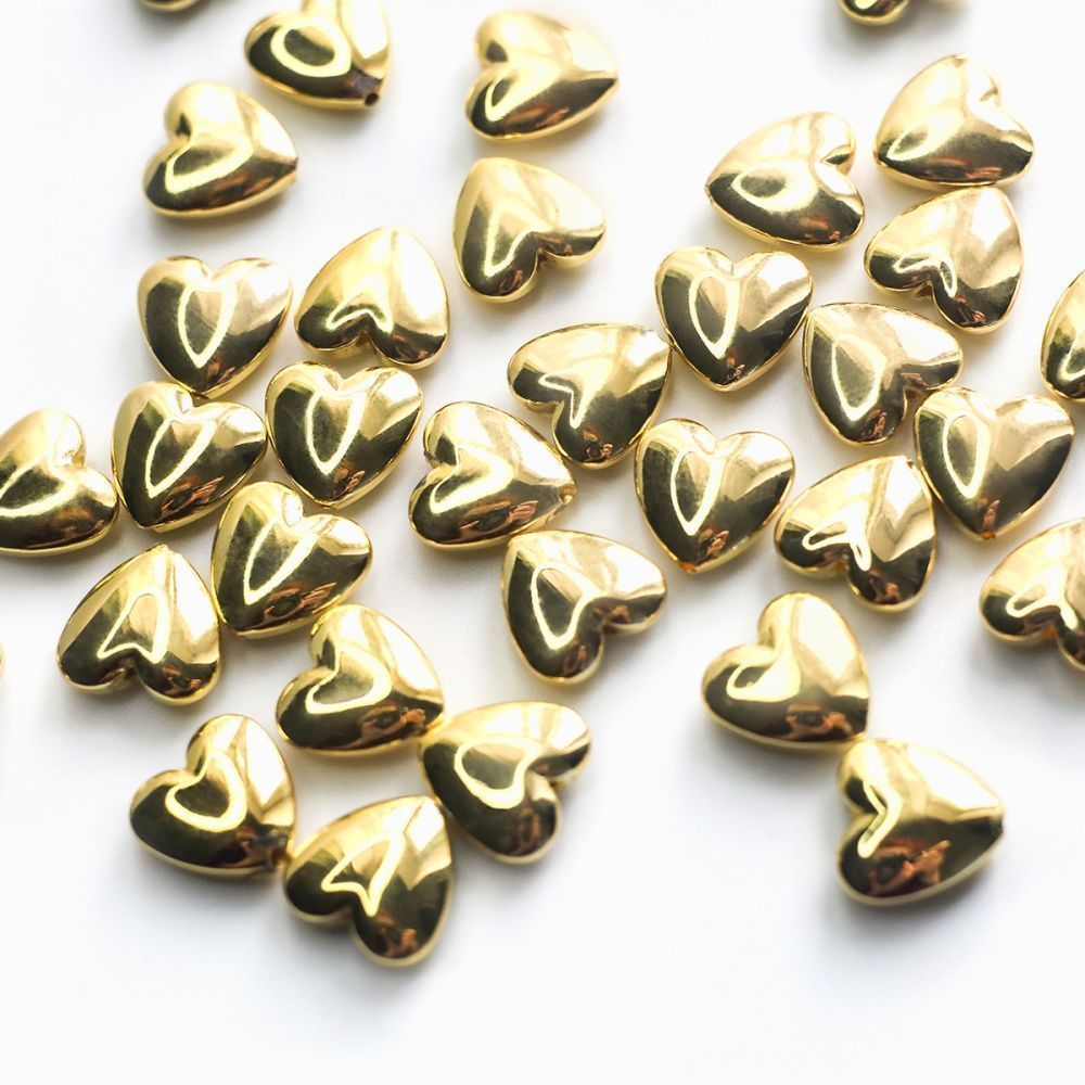 бусина гематит синт., металлизир., сердечко, цвет желтое золото, 12x13x4 мм
