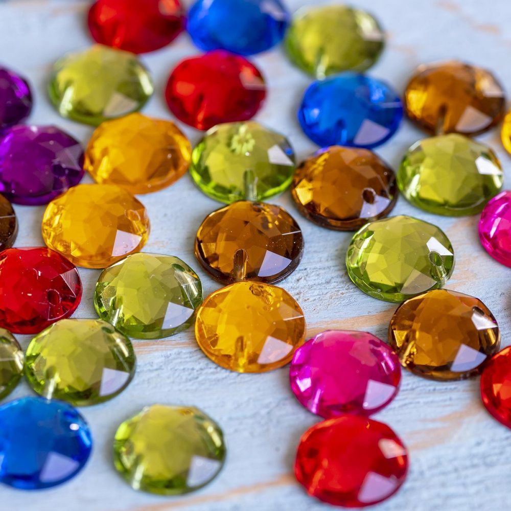 стразы пришивные "грани", акрил, круглые, цветовой микс, 10х4