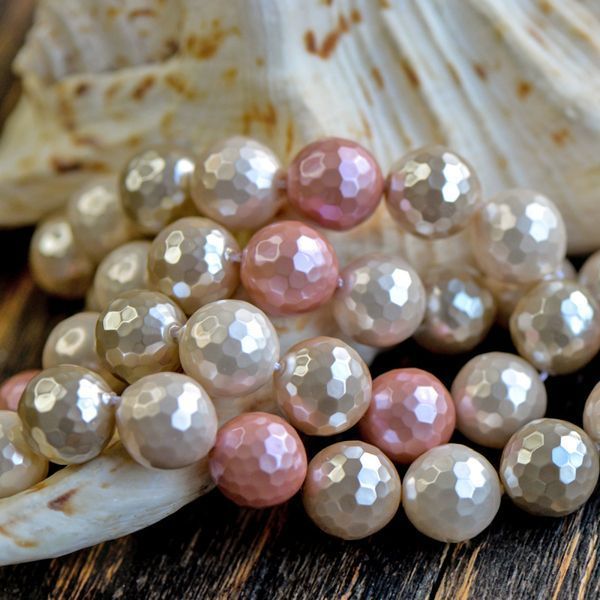 ракушечный жемчуг круглый, "граненый", цветовой микс, 12 мм
