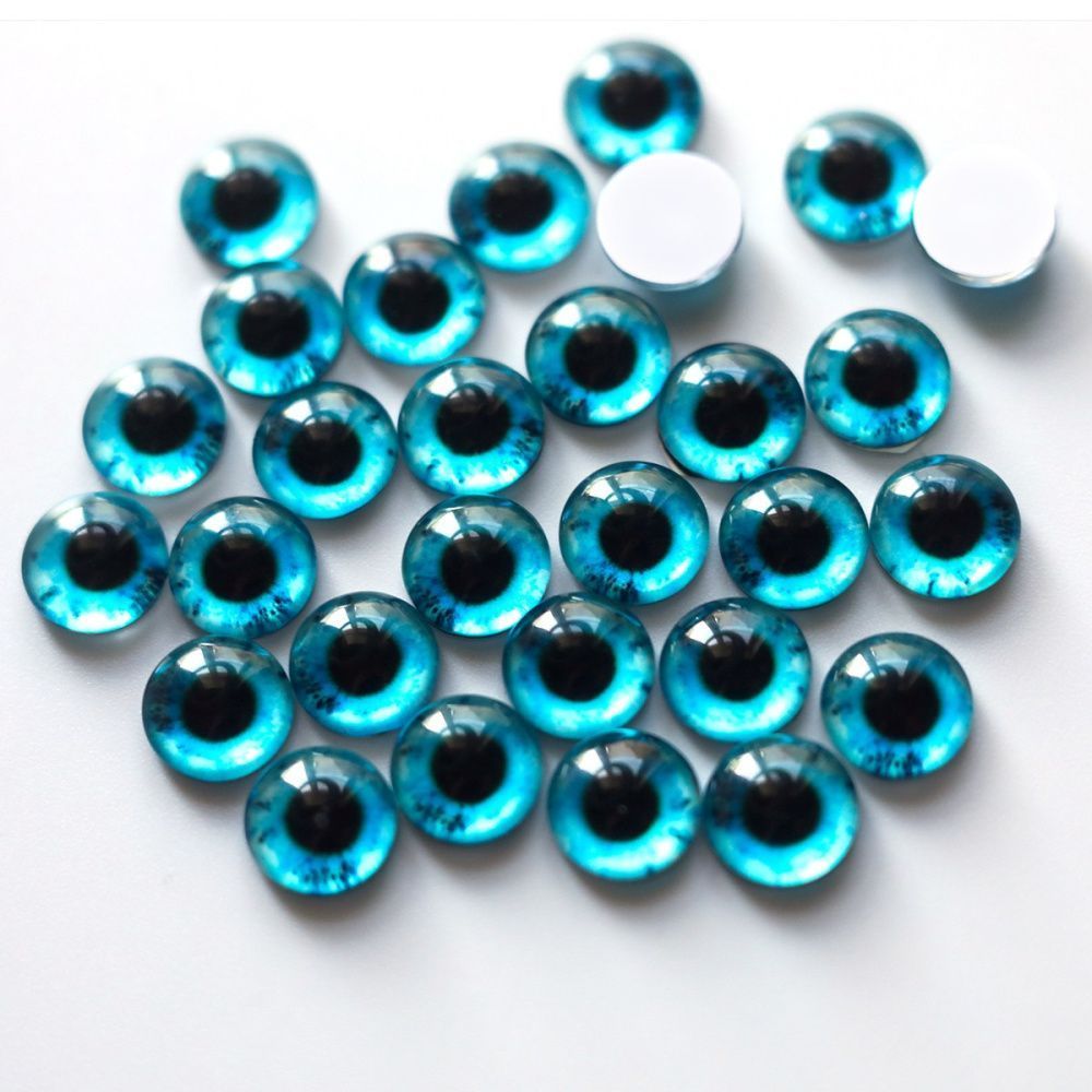 кабошон стеклянный "глаза", с принтом, цвет голубой, 10х3.5 мм