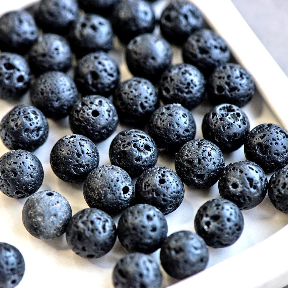 бусина лава натуральная 10, цвет черный, 10 мм