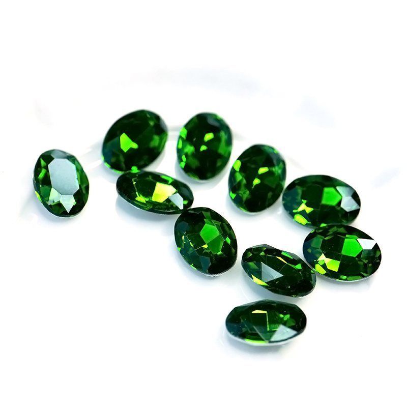 кабошон стекло кристалл, овальный, цвет emerald, 14х10 мм