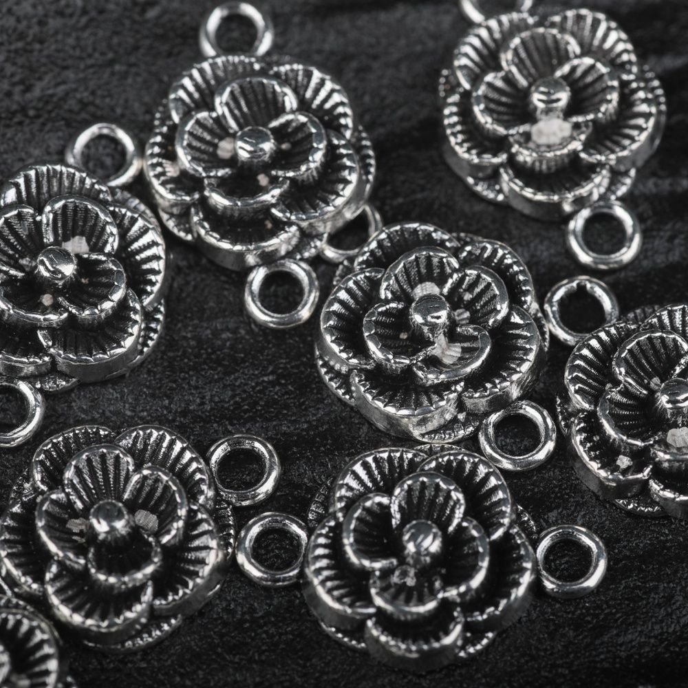 коннектор "бегония", цвет античное серебро, 12x3.5 мм