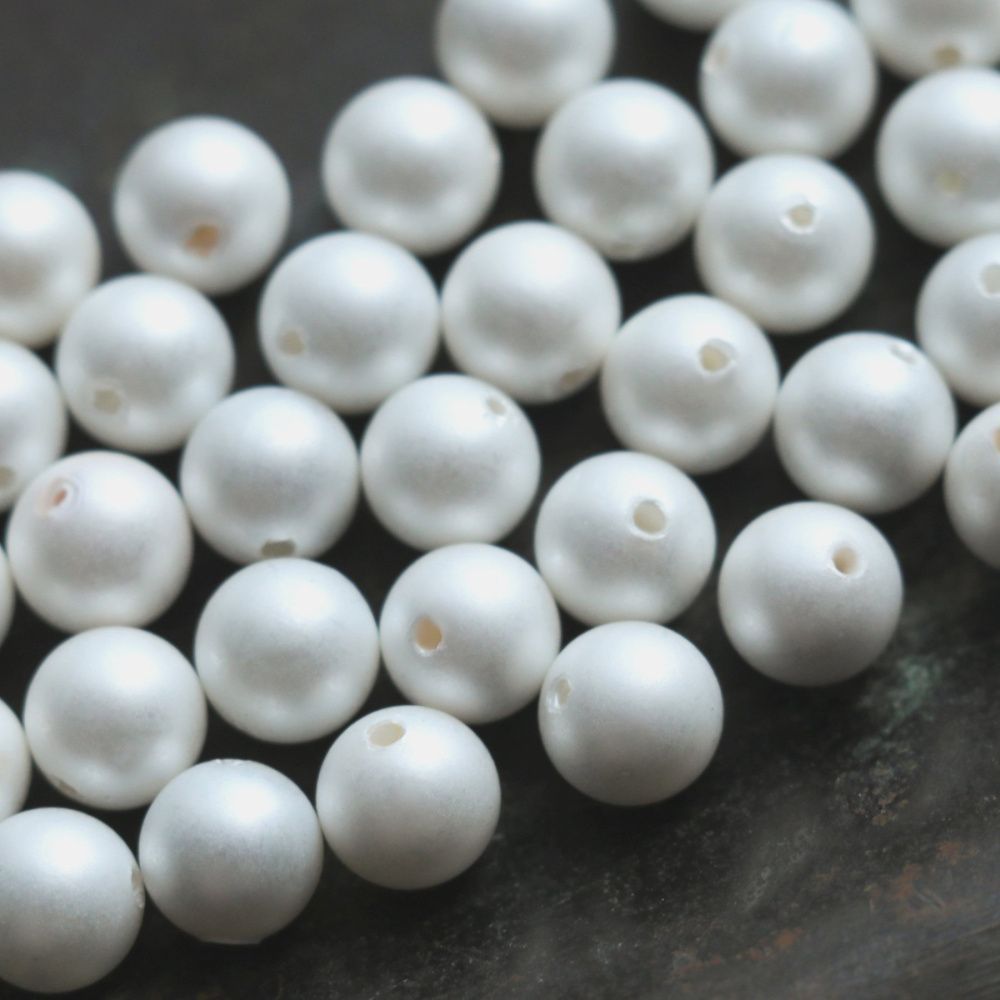 ракушечный жемчуг круглый, матовый, цвет молочный, 6 мм