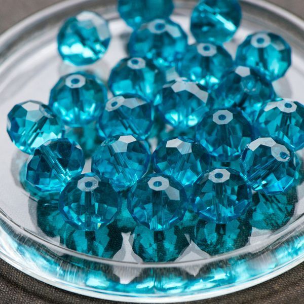 бусина, стекло абакус 14, граненая, цвет бирюзовый, 14х10 мм