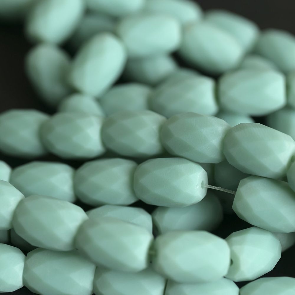 бусина, стекло "бочонок", граненая, цвет бирюзовый матовый, 12х10 мм