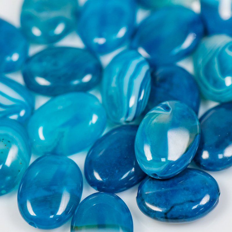 бусина агат, овальная плоская, цвет голубой, 16x12x5 мм