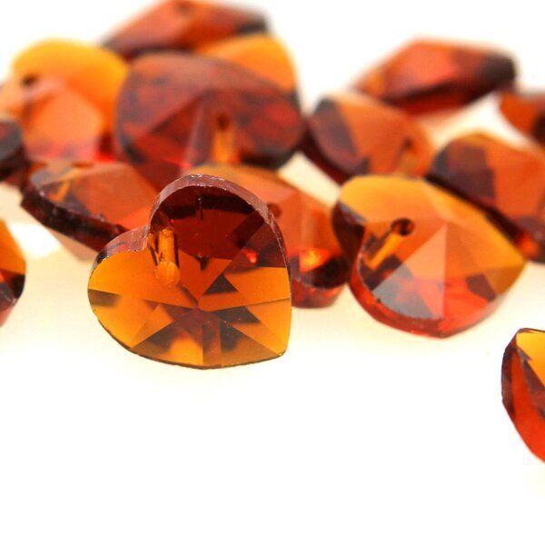 подвеска стеклянная "сердце", граненая, цвет коньячный, 14х14х8 мм