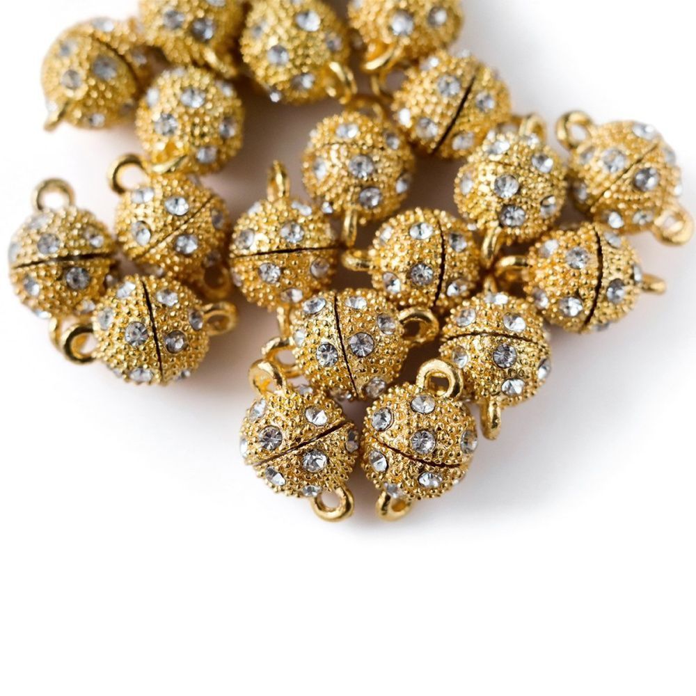 застежка магнитная "шарик-стар", стразы, позолота, 14x9 мм