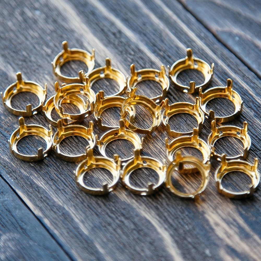 цапы для стразов круглые, открытые, цвет золото, 14 мм