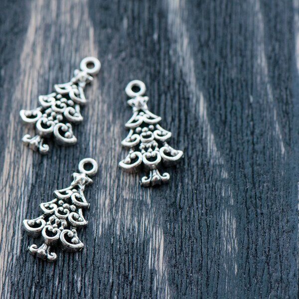 подвеска металлическая "елочка", цвет античное серебро, 24x13.5x2 мм