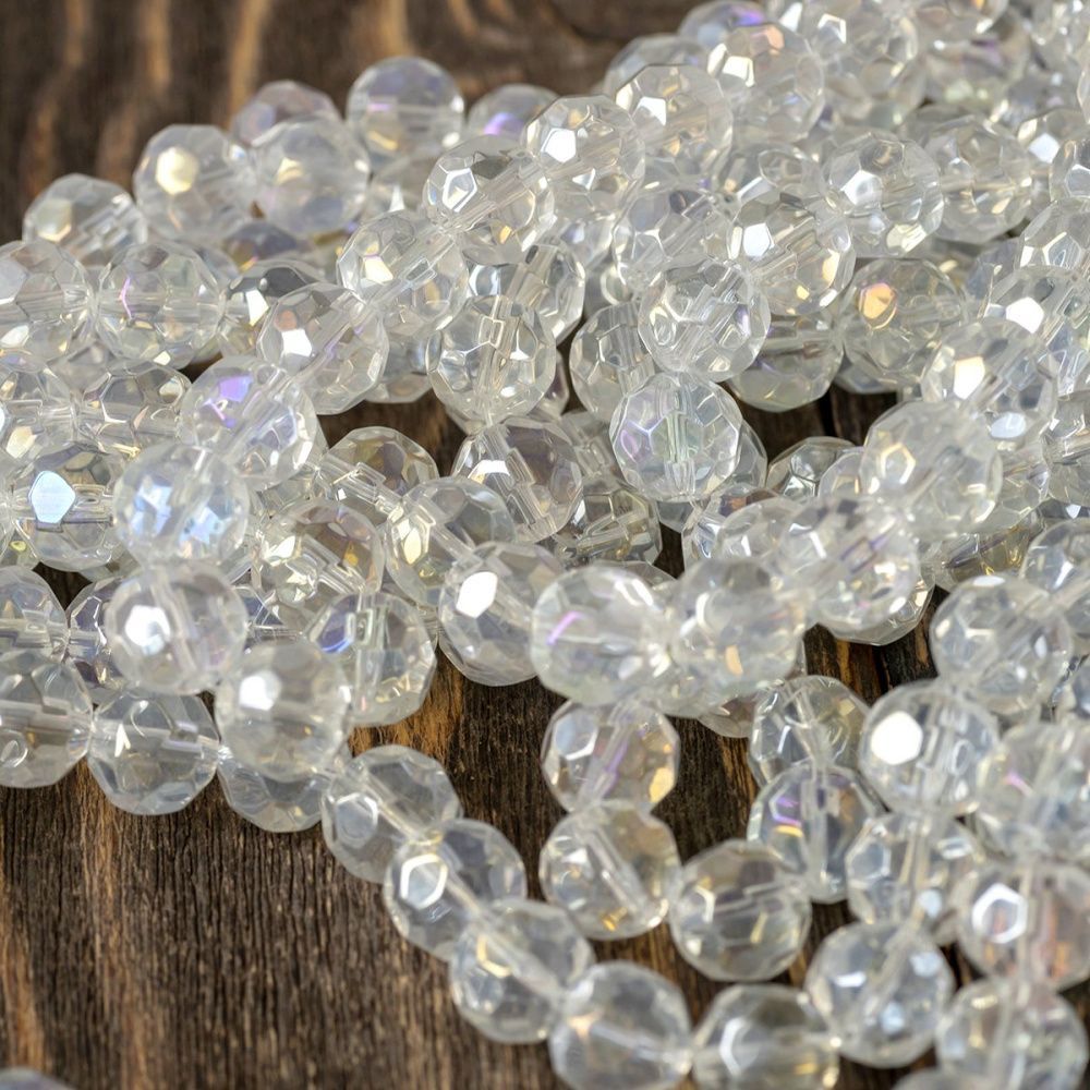 бусина, стекло 12, граненая, цвет прозрачный бензиновый, 12 мм