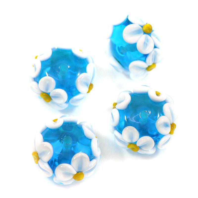 бусина, мурано "ромашка на голубом", абакус,16х8 мм