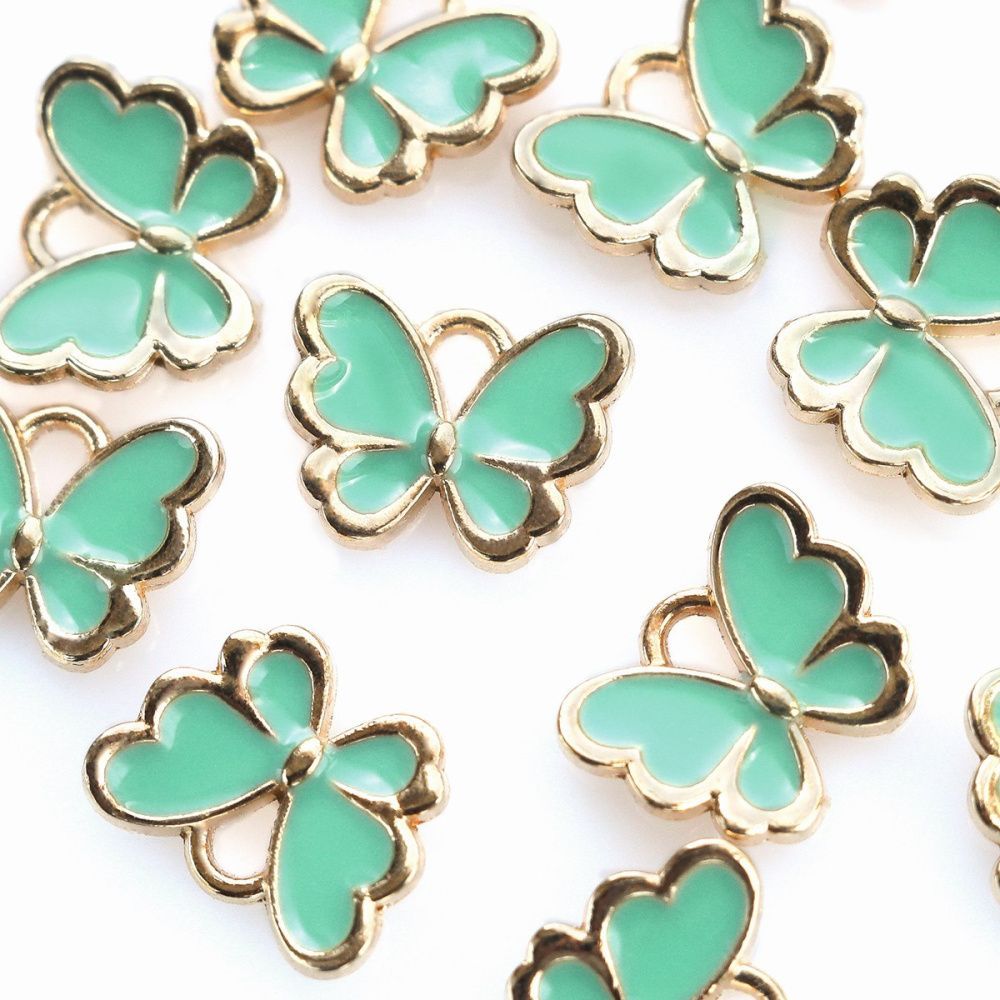 подвеска металлическая "бабочка", эмаль, цвет аквамариновый, 10.5x13x3 мм