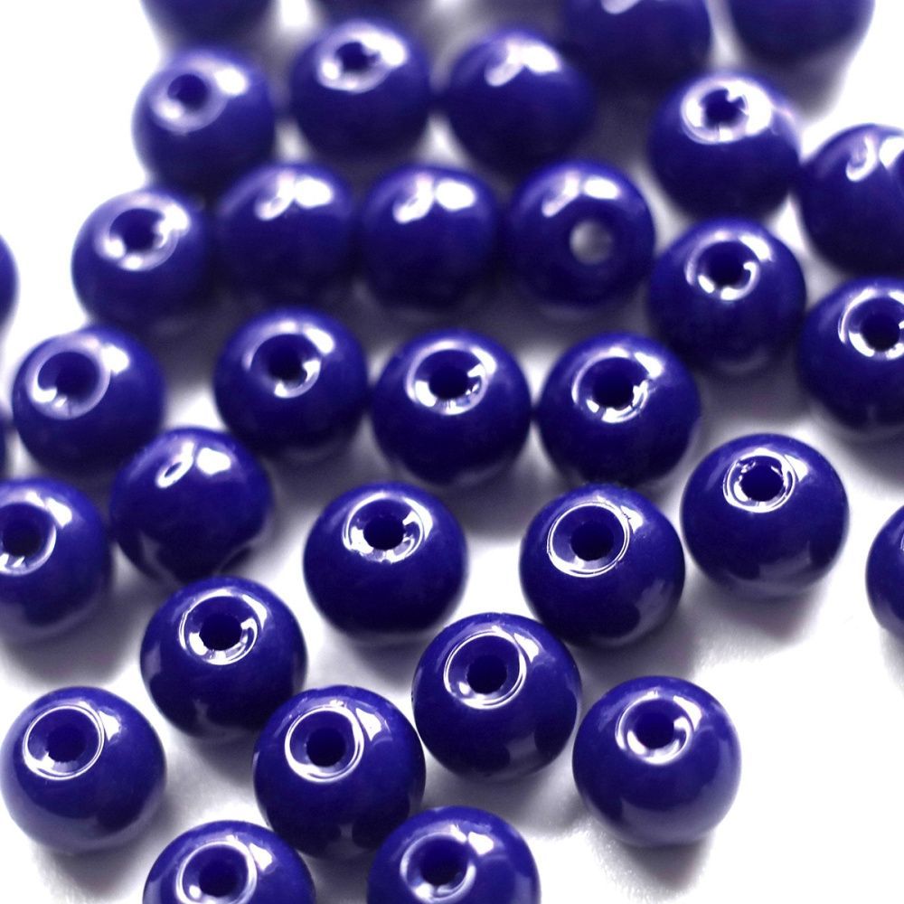 бусина, стекло 6, цвет темно-синий, 6 мм