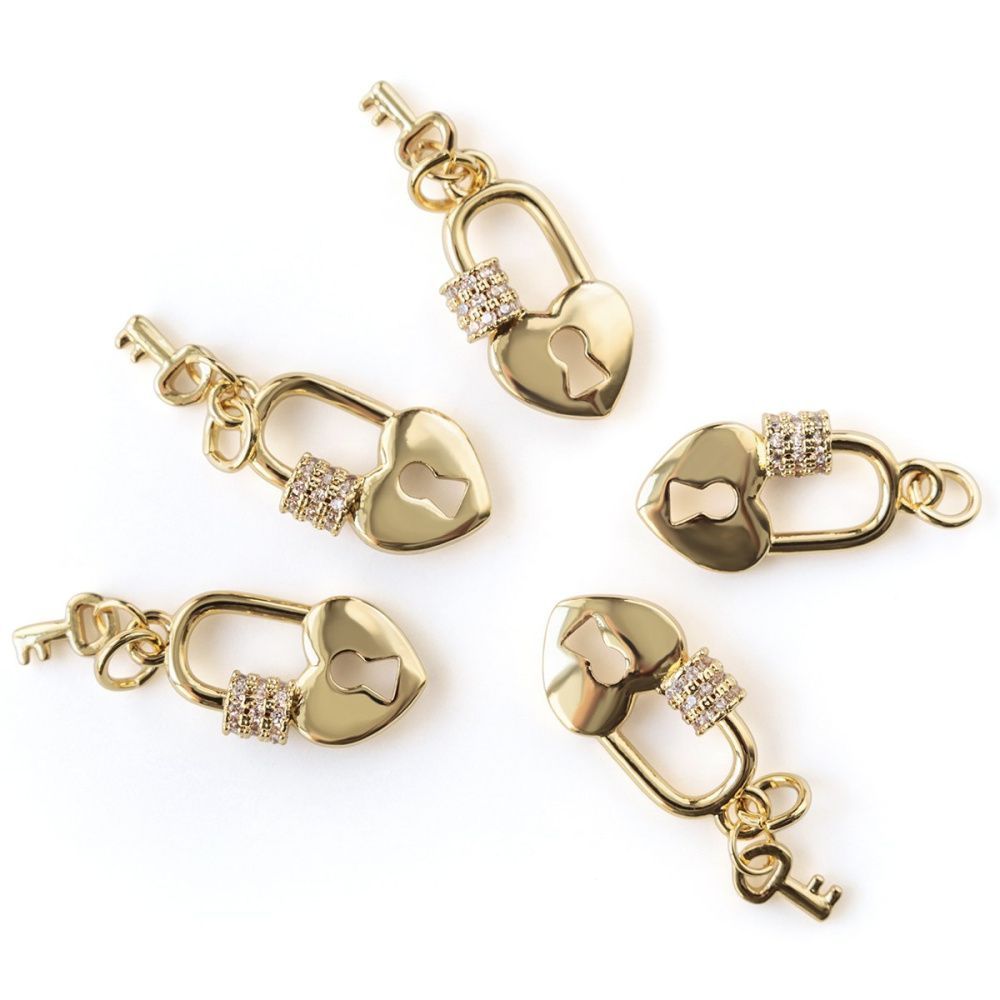 подвеска металл "замочек любви", позолота/цирконы, 20x10.5x4 мм