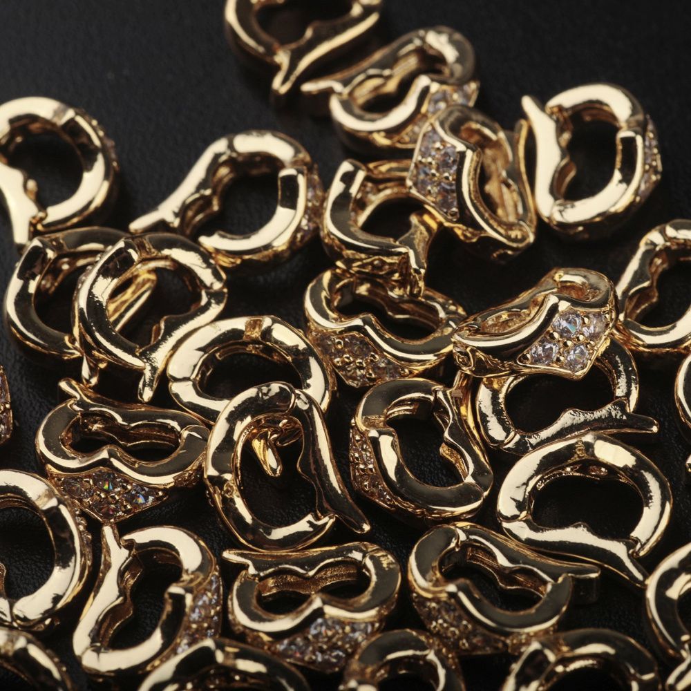 замок для украшений "ромбо", позолота/циркон, 10x5.5x8 мм