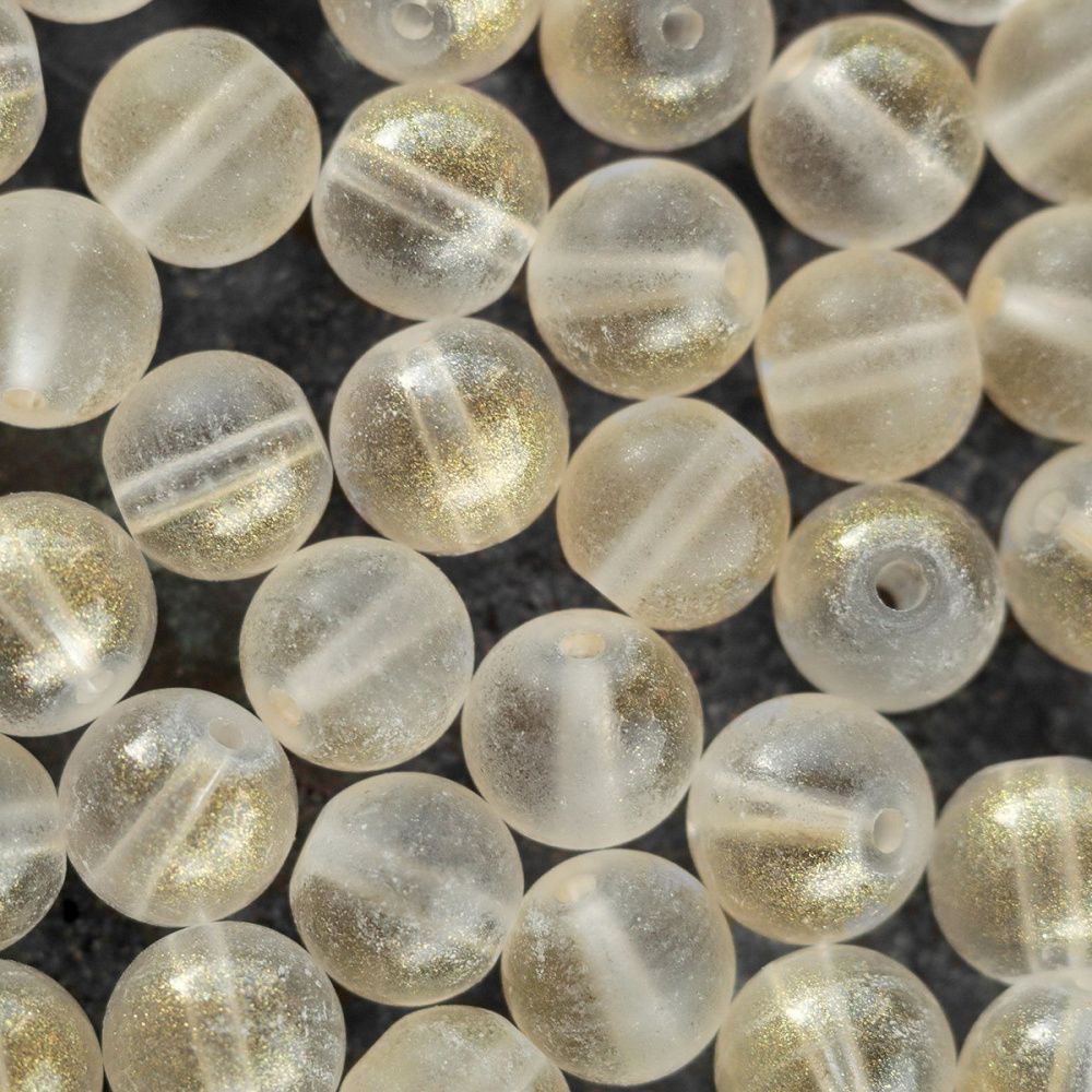 бусина, стекло матовая/золотая пудра, цвет шампанского, 8 мм