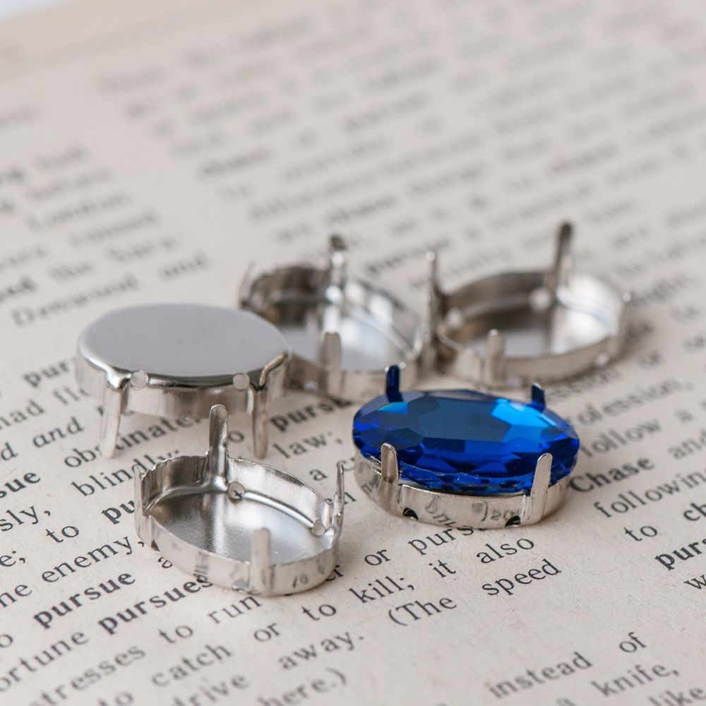 цапы для стразов овальные, закрытые, цвет платина, 16х13 мм