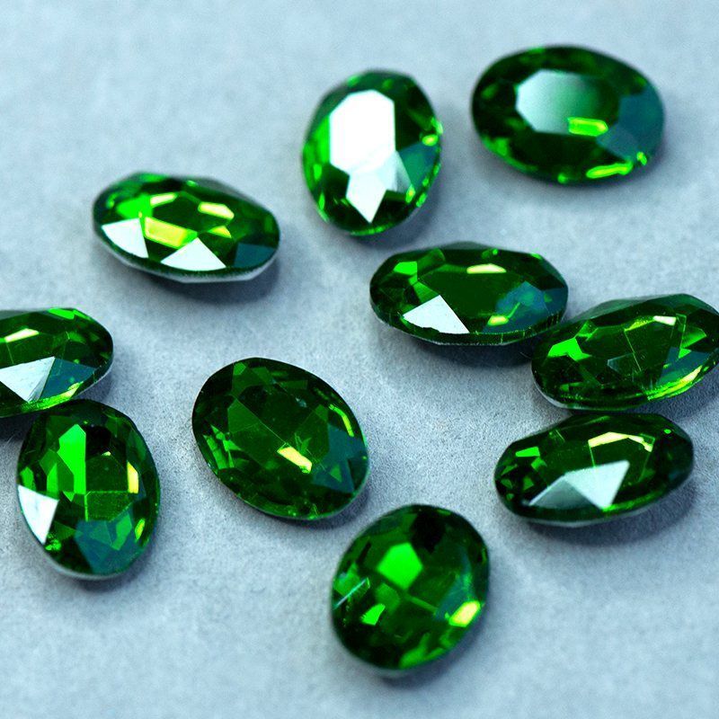 кабошон стекло кристалл, овальный, цвет emerald, 14х10 мм