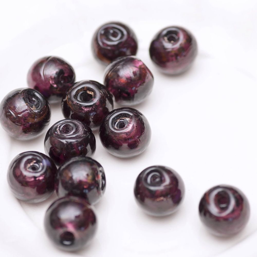 бусина, стекло с фольгой,  цвет фиолетовый, 12 мм