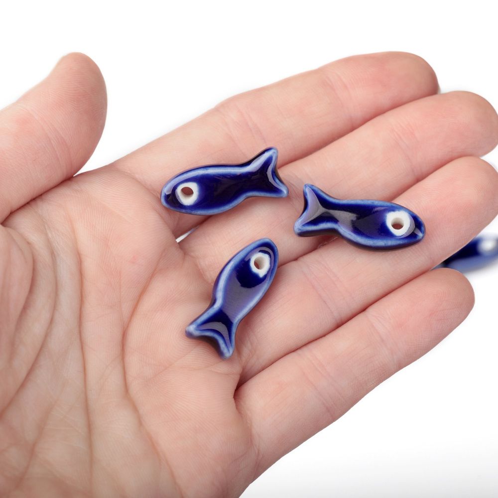 бусина, керамика "рыба", цвет темно-синий, 24-25x10x6 мм