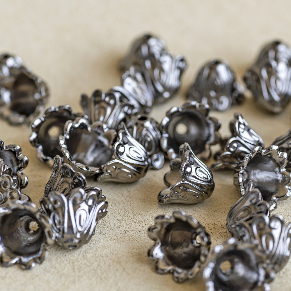 колпачок для бусин "марушин", цвет черный, 15x11 мм