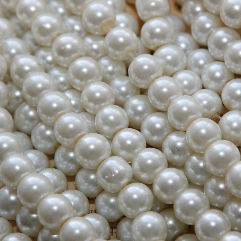 бусина, имитация жемчуга, стекло 8, цвет сливочный, 8 мм