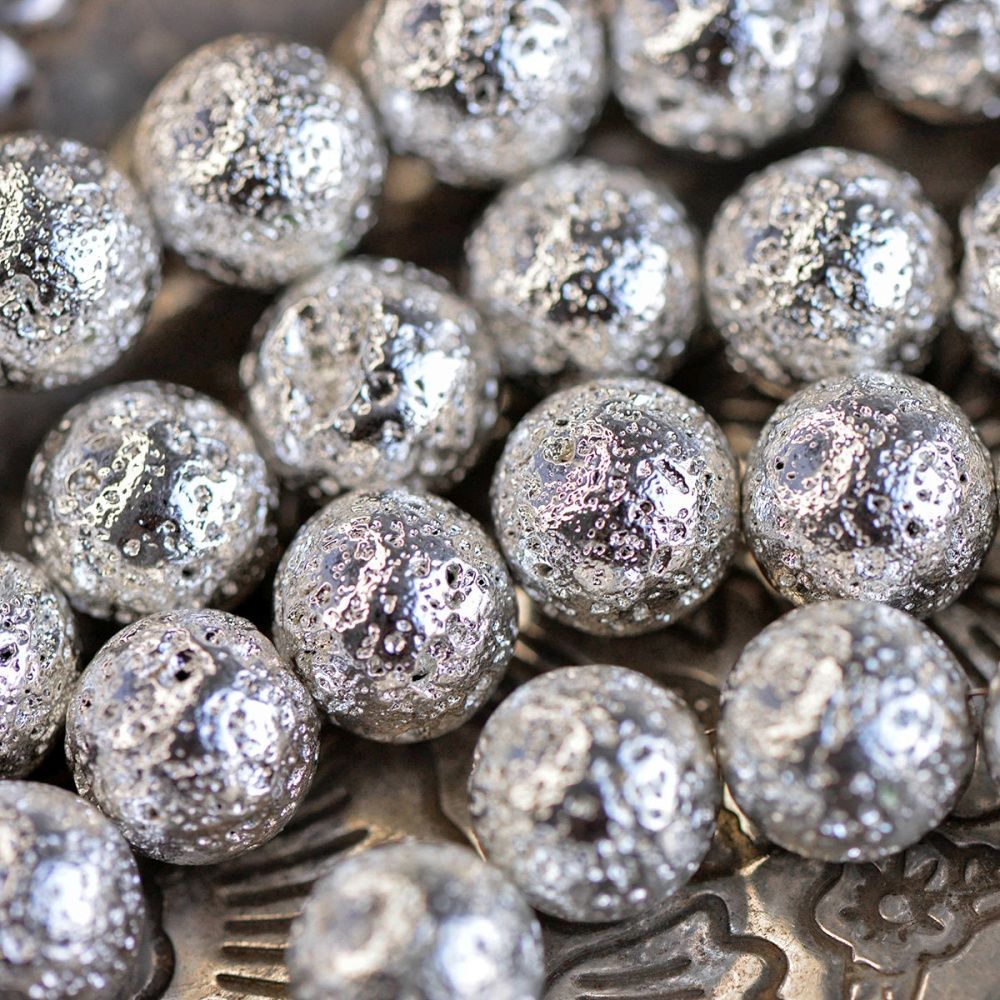 бусина лава натуральная 10, цвет серебряный металлик, 10 мм
