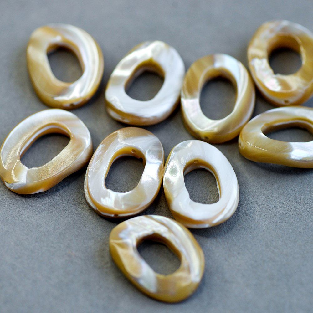 бусина из ракушки, "эллипс", цвет бежевый перламутр, 25x18x3-4 мм