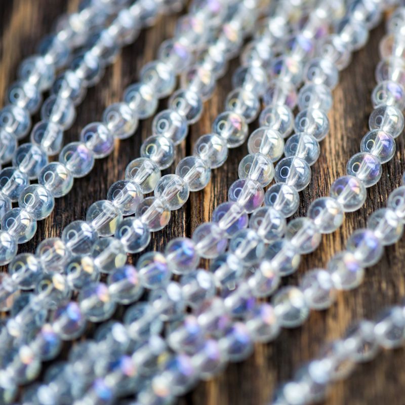 бусина, стекло 6, цвет прозрачный радужный, 6 мм