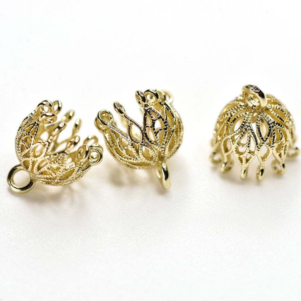 колпачок для бусин "шандельер", позолота, 12x11 мм