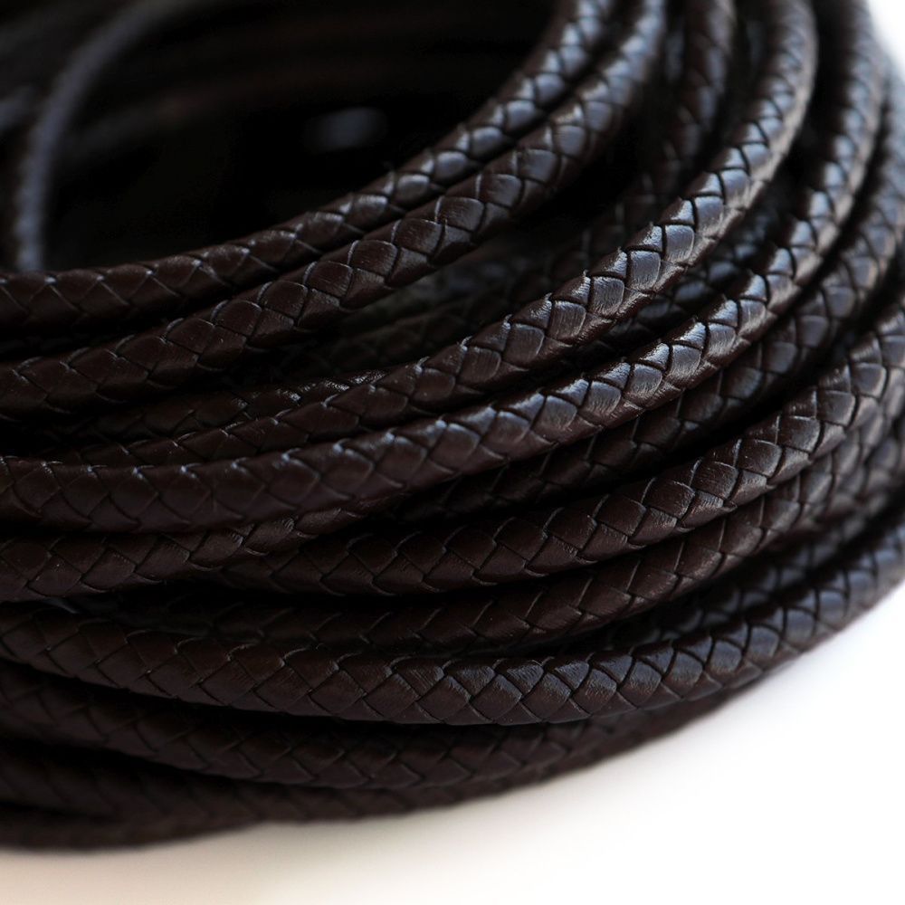 шнур кожаный круглый, плетеный, цвет кофе, диаметр 6 мм