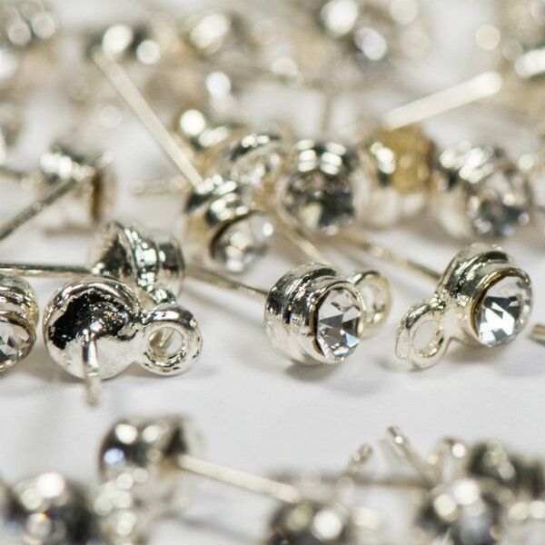 пуссеты "элегия", стразы, цвет серебро с патиной, 5х14 мм