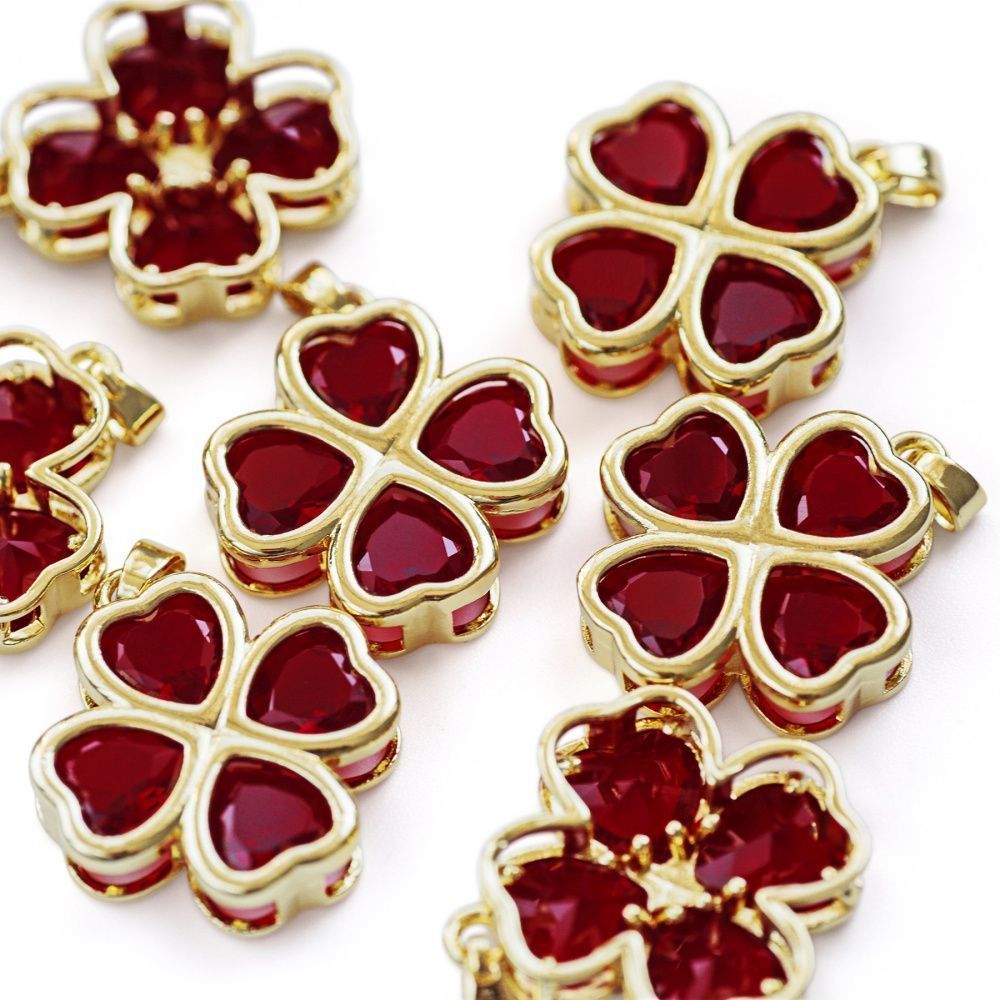 подвеска металл "клевер", красный/позолота, 24x21.5x5.5 мм