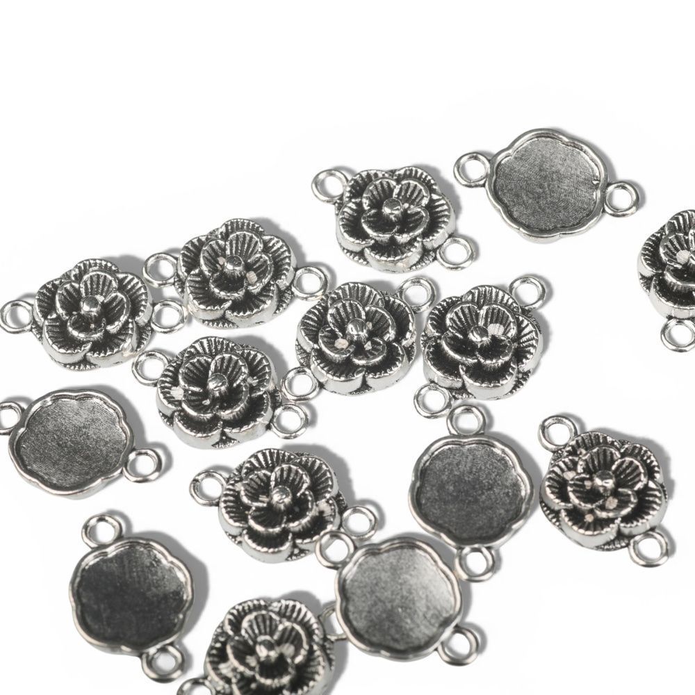 коннектор "бегония", цвет античное серебро, 12x3.5 мм