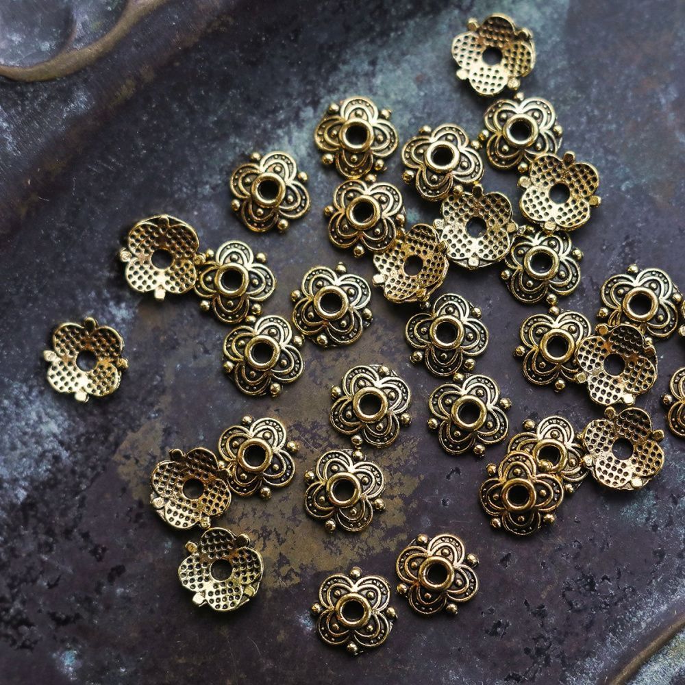 шапочка для бусин "вероника", цвет античное золото, 8x8x2 мм