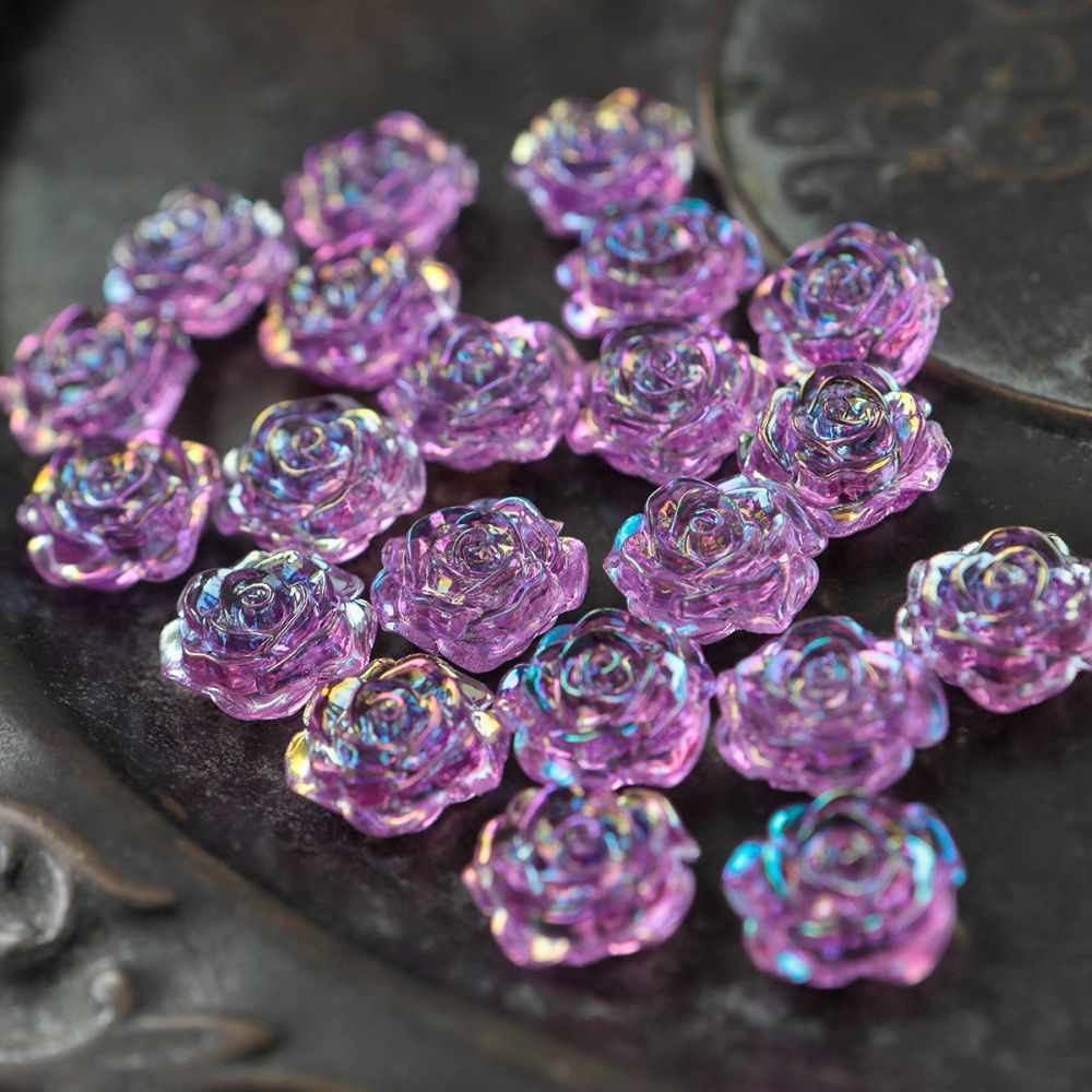 бусина-кабошон, акрил "роза", полупросверленная, цвет фиолетовый, 15x16x6.5 мм